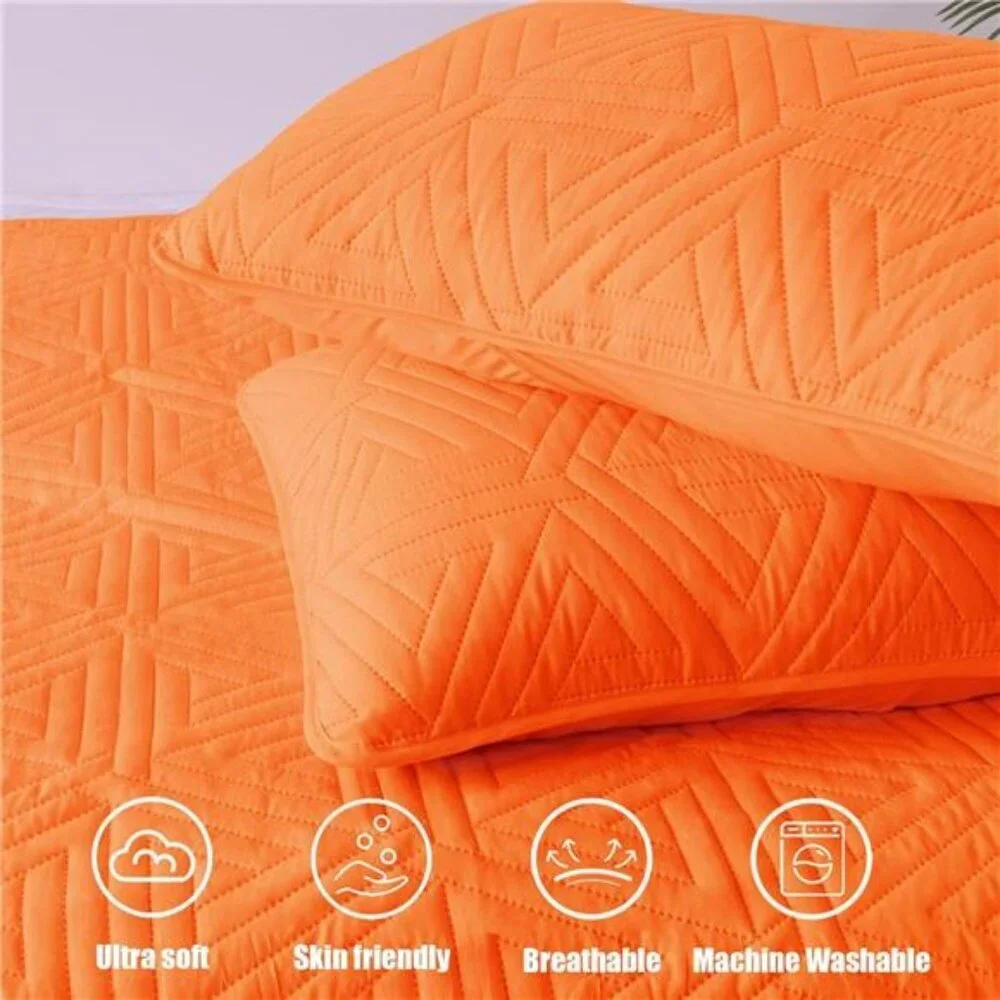 Soft Queen Size Quilt Set for All Seasons, 3-Piece Ultrasonic Geometric Quilts